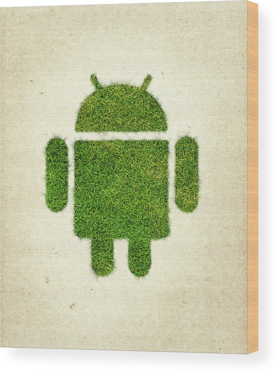 Android Logo Wood Print featuring the photograph Andoird Grass Logo by Aged Pixel