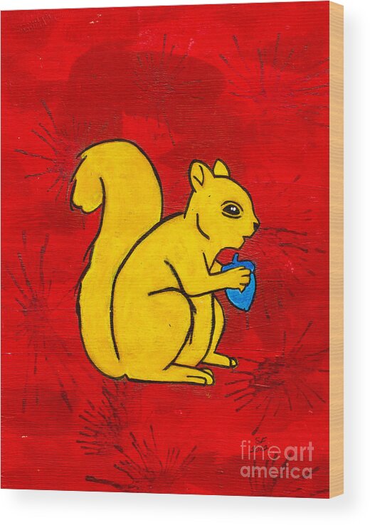  Wood Print featuring the painting Andy's squirrel yellow by Stefanie Forck