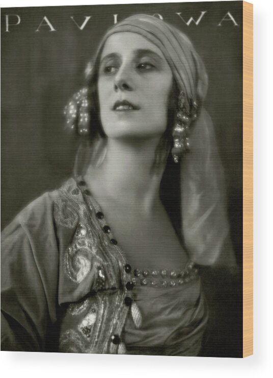 Beauty Wood Print featuring the photograph Anna Pavlova Wearing An Ornate Dress by Eugene Hutchinson