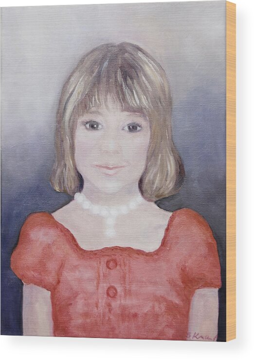 Child Portrait Wood Print featuring the painting Antonia portrait by Barbara Anna Knauf