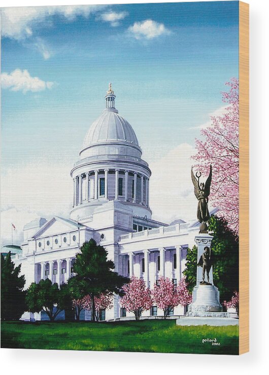 Little Rock Wood Print featuring the painting Arkansas Capitol Blossoms by Glenn Pollard