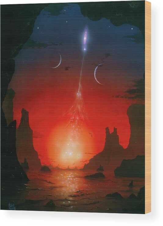 Cataclysmic Binary Star Wood Print featuring the photograph Artwork Of Binary Star System Seen From Planet by Mark Garlick/science Photo Library