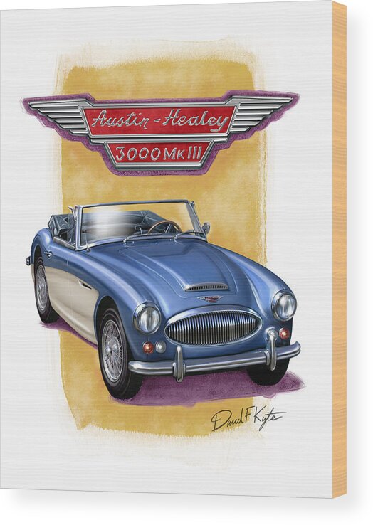 Austin Wood Print featuring the painting Austin Healey 3000 Blue-white by David Kyte