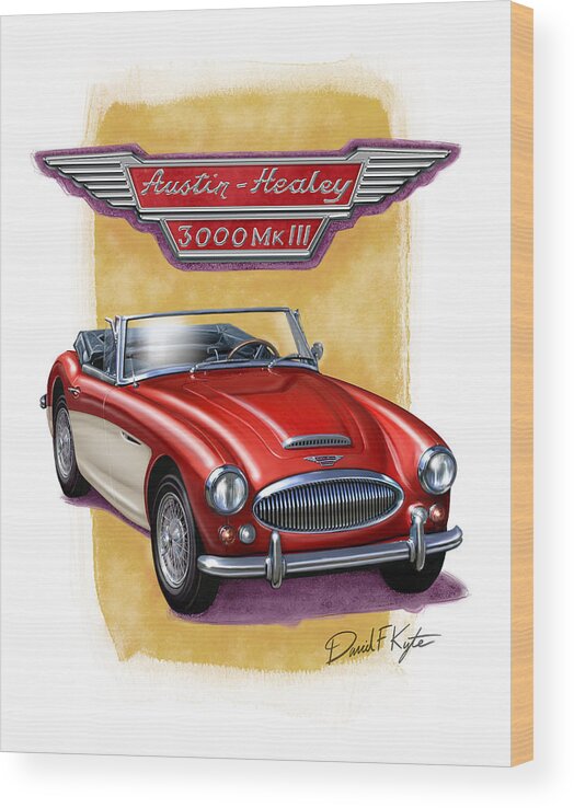 Highly Detailed Painting Captures The Beauty Of This 1960s Era Austin Healey 3000mk3 In Two Tone Red And White. See Other Listings For Other Color Combinations. Also Other English Sports Cars. Special Color On Request. Wood Print featuring the painting Austin3000-red-wht by David Kyte
