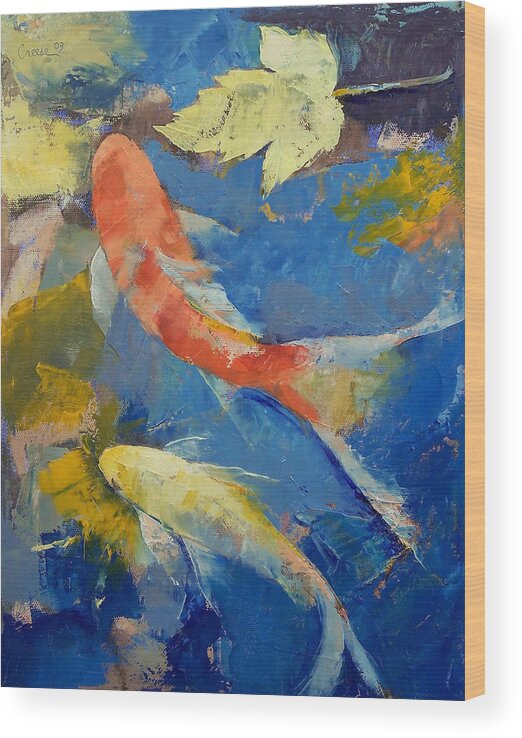 Autumn Wood Print featuring the painting Autumn Koi Garden by Michael Creese