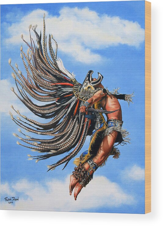 Figure Wood Print featuring the painting Aztec Warrior by Ruben Duran