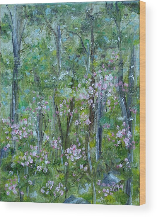 Mountain Laurel Wood Print featuring the painting Backyard Mountain Laurel by Judith Rhue