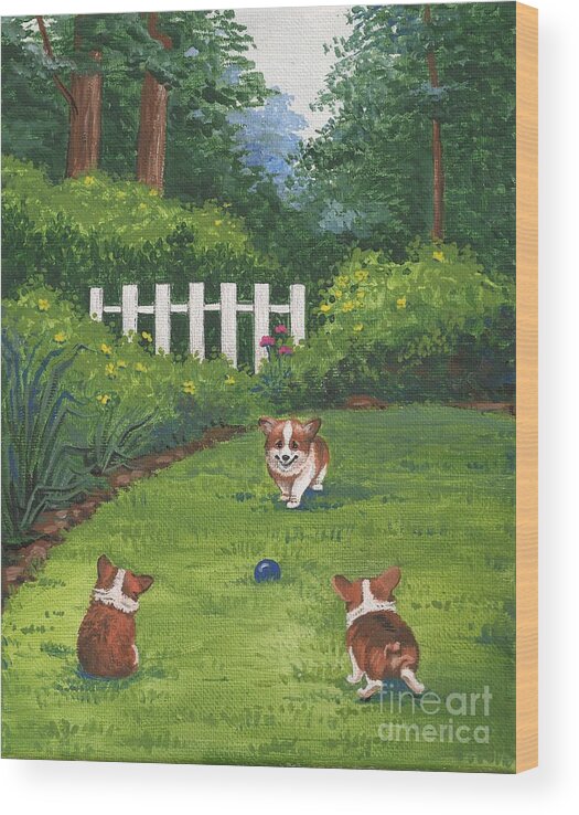 Painting Wood Print featuring the painting Backyard Pups by Margaryta Yermolayeva