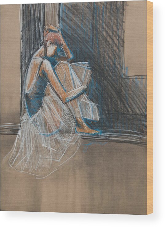 Ballerina Wood Print featuring the mixed media Inner Turmoil Ballerina Sketch by Jani Freimann
