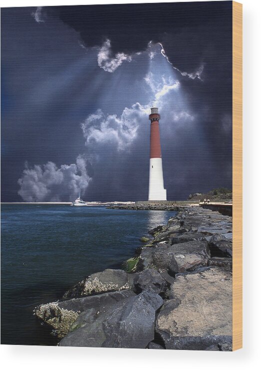 Lighthouse Wood Print featuring the photograph Barnegat Inlet Lighthouse Nj by Skip Willits