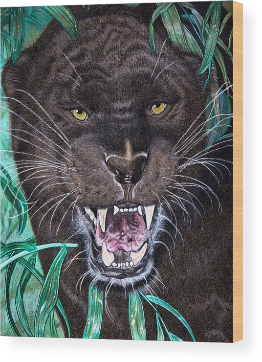 Black Panther Wood Print featuring the drawing Bastet by Jo Prevost