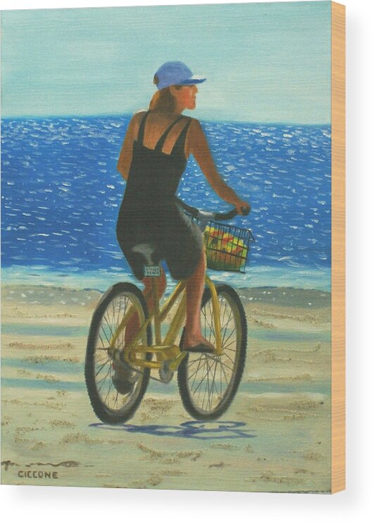 Beach Wood Print featuring the painting Beach Cruiser by Jill Ciccone Pike