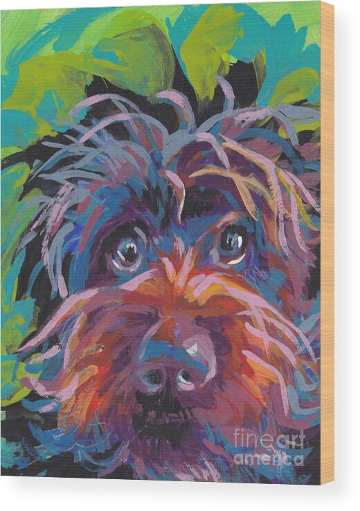 Wirehaired Pointing Griffon Wood Print featuring the painting Bedhead Griff by Lea S