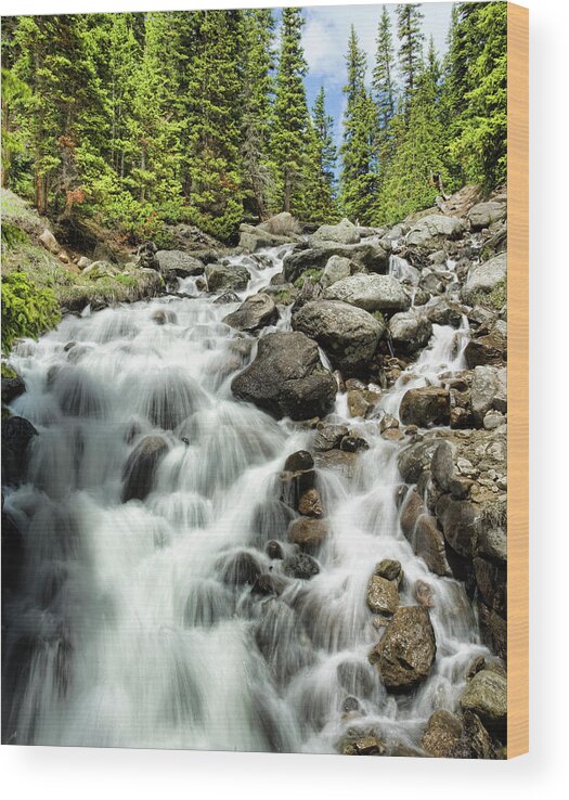 Waterfall; Mountain Stream Wood Print featuring the photograph Berthoud Falls by Jim Garrison