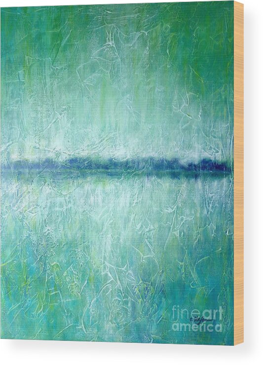 Painting Wood Print featuring the painting Between the Sea and Sky - Green Seascape by Cristina Stefan