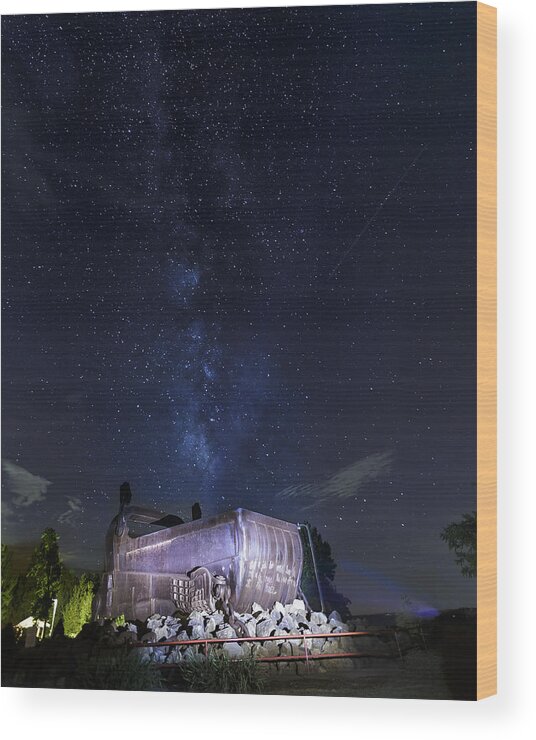 4250 Wood Print featuring the photograph Big Muskie Bucket Milky Way and a shooting star by Jack R Perry