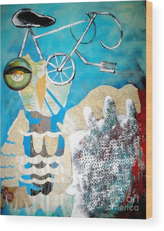 Owl Wood Print featuring the painting Bike Owl by Amy Sorrell