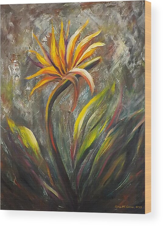 Florals Wood Print featuring the painting Bird of Paradise 63 by Gina De Gorna