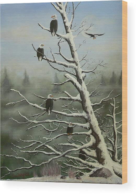 Eagles Wood Print featuring the painting Birds of a feather... by Dan Wagner