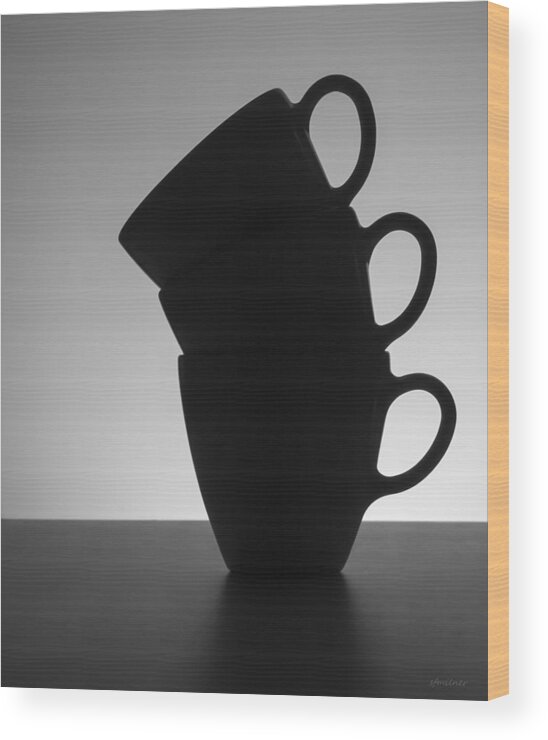 Coffee Wood Print featuring the photograph Black Coffee Cups by Steven Milner