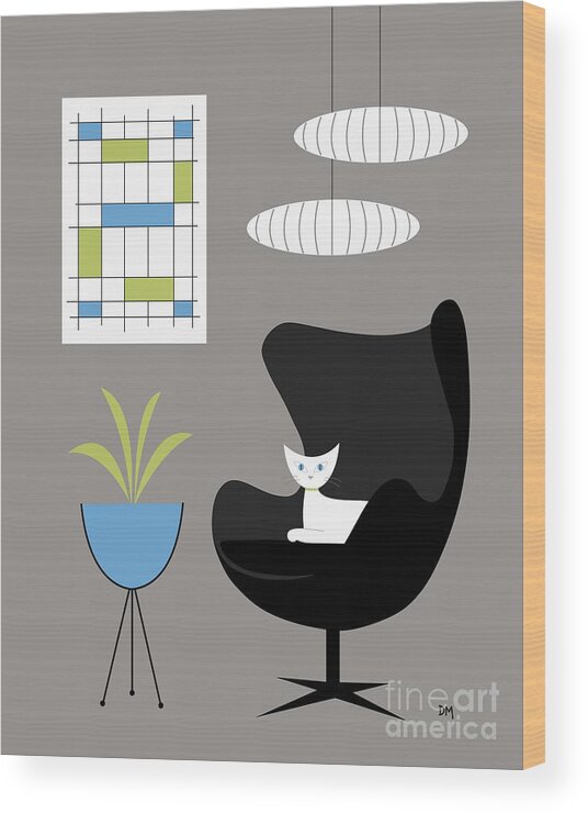 Egg Chair Wood Print featuring the digital art Black Egg Chair by Donna Mibus