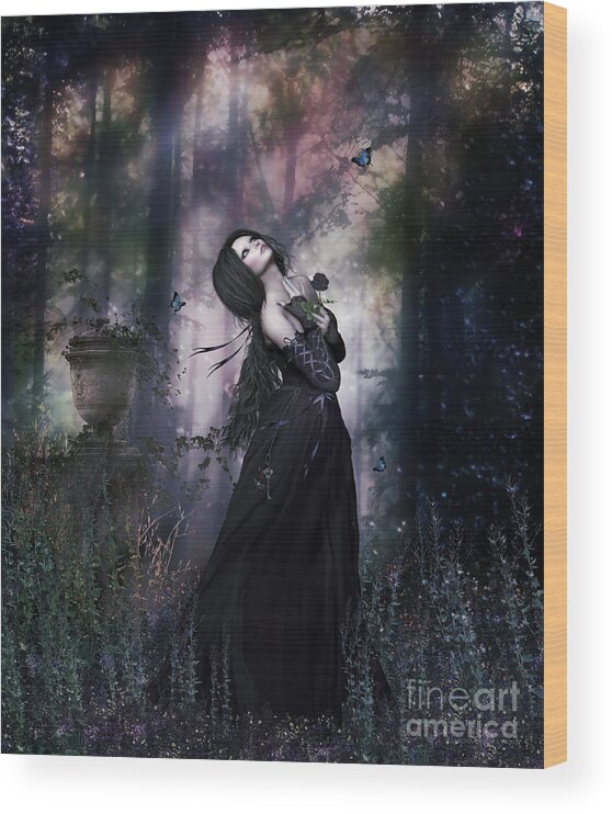 Plant Wood Print featuring the digital art Black Rose Gothic by Shanina Conway