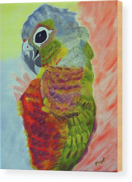 Rainbow Parrot Wood Print featuring the painting Bliss by Meryl Goudey