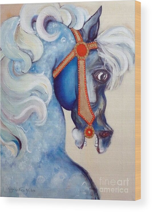 Horse Wood Print featuring the painting Blue Carousel by Carolyn Weltman