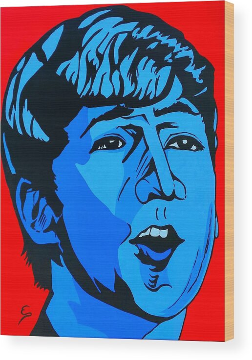 The Beatles Paintings Wood Print featuring the painting Blue John Lennon by Edward Pebworth