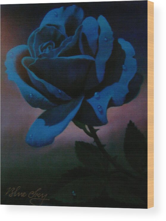 Rose Wood Print featuring the painting Blue Rose by Blue Sky
