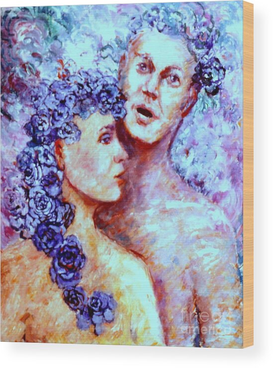 Man And Woman Wood Print featuring the painting Blue Roses by Nancy Wait