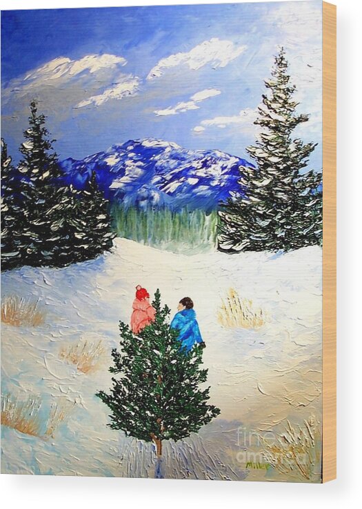 Christmas Tree Wood Print featuring the painting Bringing Home the Tree by Peggy Miller