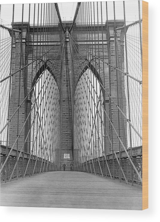 Arch Wood Print featuring the photograph Brooklyn Bridge Promenade by Underwood Archives