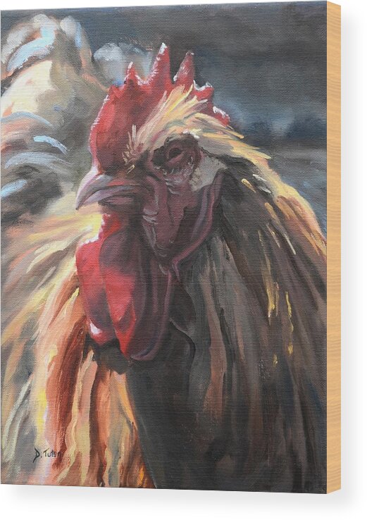 Buff Orpington Cockerel Wood Print featuring the painting Buff Orpington Cockerel by Donna Tuten