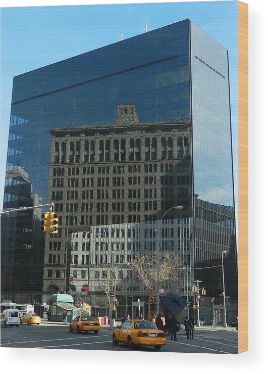 Buildings Wood Print featuring the photograph Building Reflections NYC by Emmy Marie Vickers