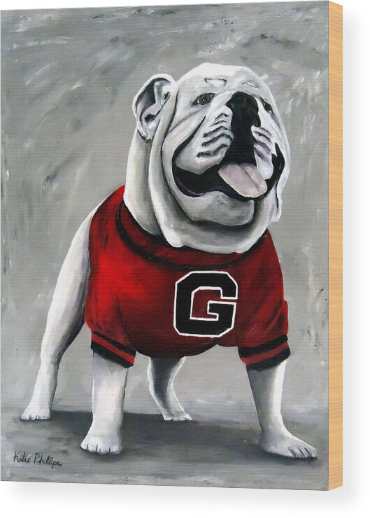 University Of Georgia Wood Print featuring the painting UGA Bulldog College Mascot Dawg by Katie Phillips