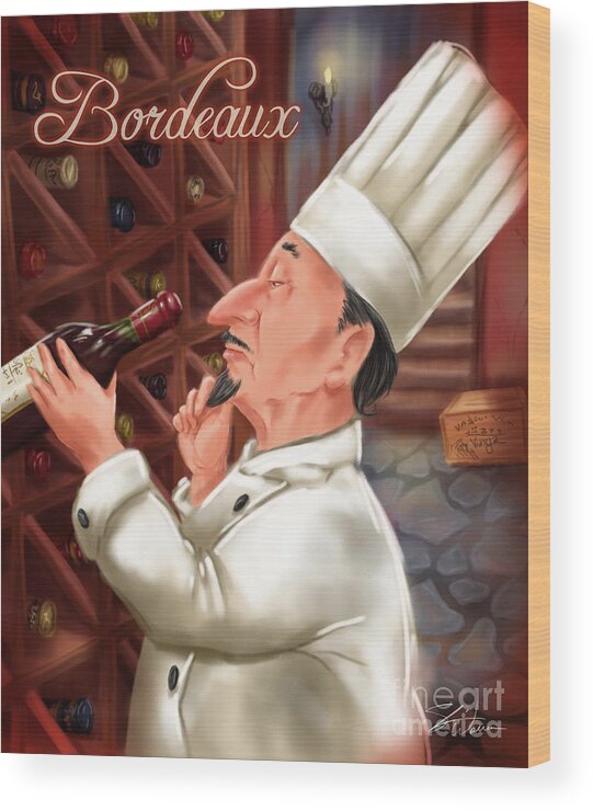 Waiter Wood Print featuring the mixed media Busy Chef with Bordeaux by Shari Warren