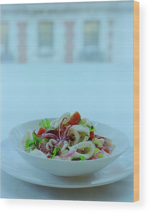 Studio Shot Wood Print featuring the photograph Calamari Salad by Romulo Yanes