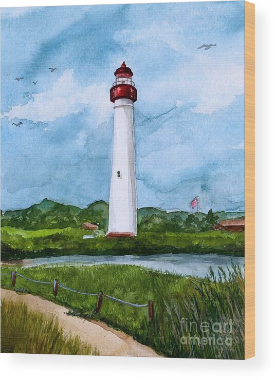 Cape May Lighthouse Wood Print featuring the painting Cape May Light by Nancy Patterson