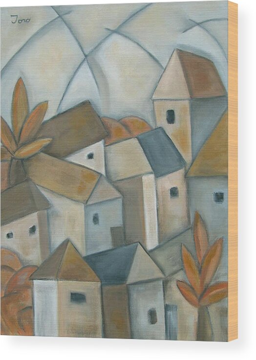 Landscape Wood Print featuring the painting Casas IV by Trish Toro