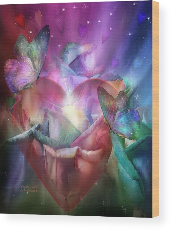 Chakra Wood Print featuring the mixed media Chakra Heart by Carol Cavalaris