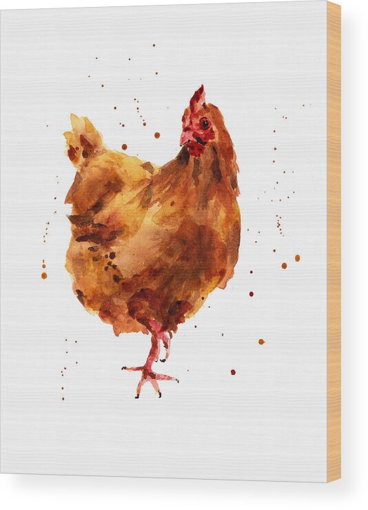 Animal Art Wood Print featuring the painting Cheeky Chicken by Alison Fennell