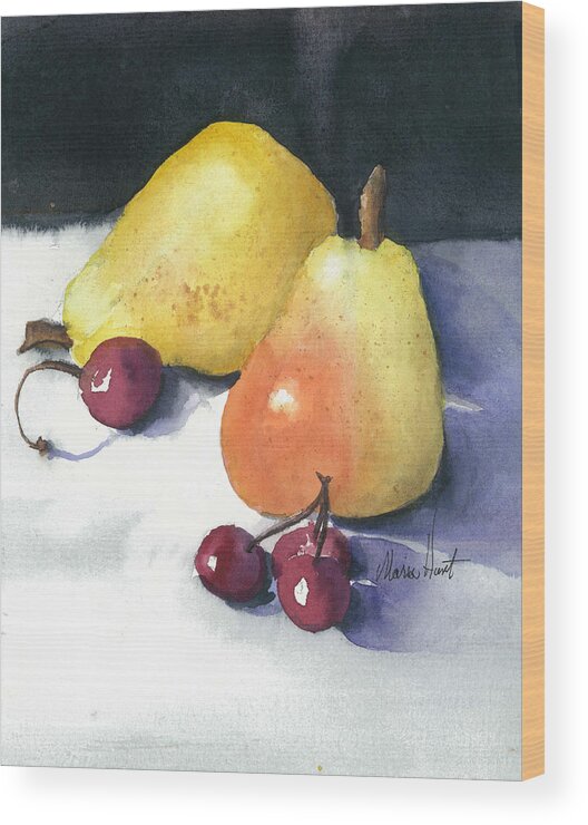 Fruit Wood Print featuring the painting Cherries and Pears by Maria Hunt