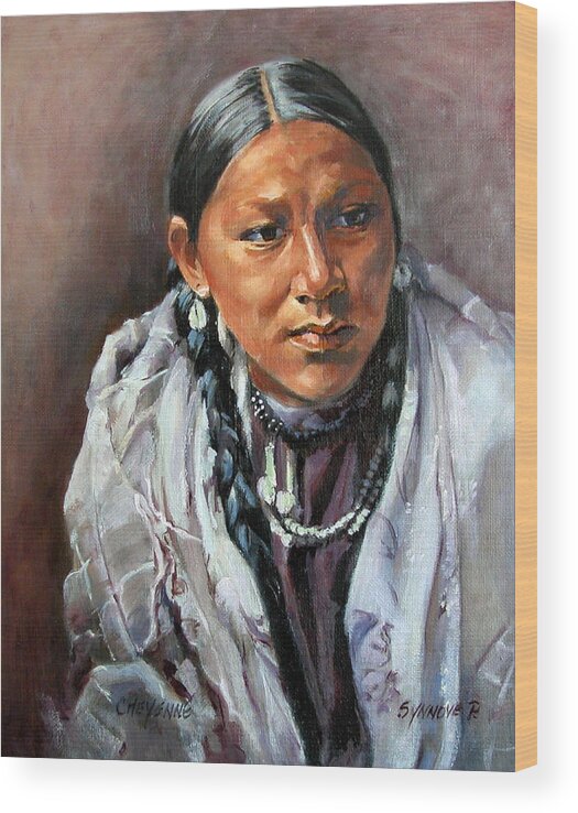 Portrait Wood Print featuring the painting Cheyenne woman by Synnove Pettersen