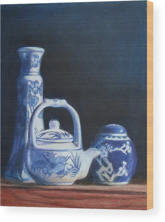 Jan Lawnikanis Wood Print featuring the painting China Blue by Jan Lawnikanis