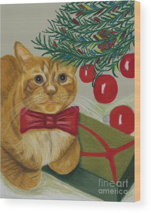Christmas With Rufus By Annette M Stevenson Wood Print featuring the painting Christmas With Rufus by Annette M Stevenson