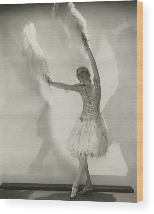 One Person Wood Print featuring the photograph Claire Luce Holding Ostrich Feathers by Edward Steichen