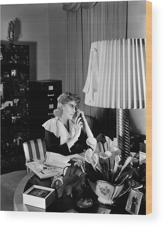 Literary Wood Print featuring the photograph Clare Boothe Luce At Her Desk by Horst P. Horst