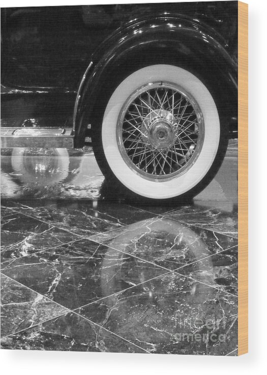 Classic Wood Print featuring the photograph Classic Wheels blk and wht by Cheryl Del Toro