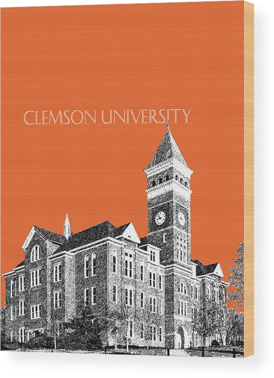 University Wood Print featuring the digital art Clemson University - Coral by DB Artist